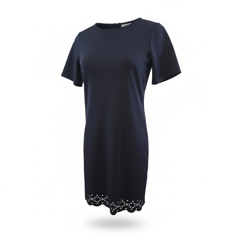Ann Taylor Size 0 Short Sleeve Dress Eyelet Scalloped Hem
